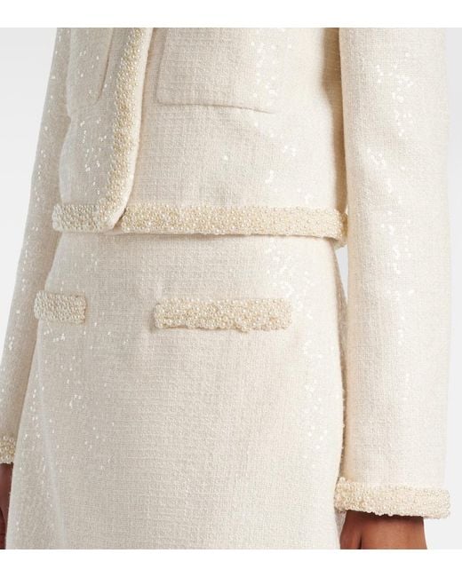 Self-Portrait White Bouclé Faux-Pearl-Trim Jacket