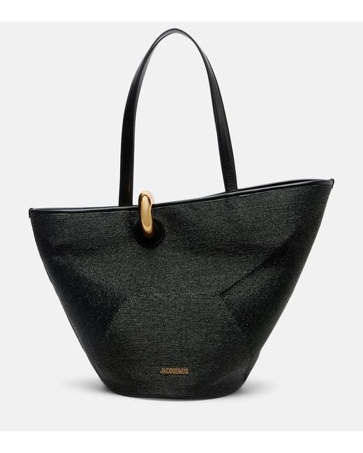 Jacquemus Black Bambola Large Raffia-Effect Bucket Bag