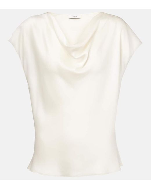 Vince White Draped Silk Satin Top