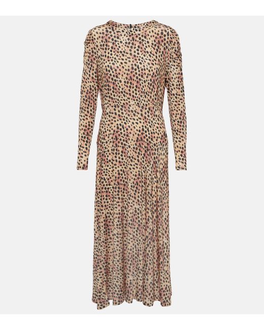 Rixo Natural Cerise Leopard-print Midi Dress