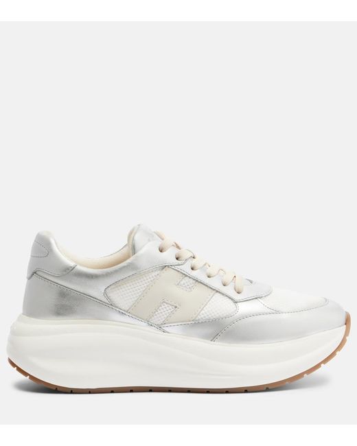 Hogan White Maxi I Active Leather-Trimmed Sneakers