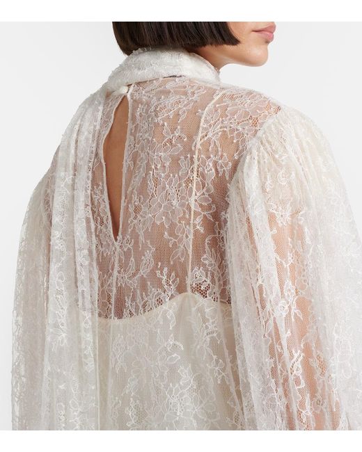 Gucci White Scarf-Detail Sheer Floral Blouse