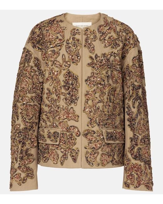 Dries Van Noten Brown Sequined Cotton Jacket