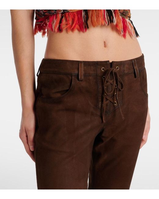 Isabel Marant Brown Vanel Low-Rise Suede Lace-Up Pants