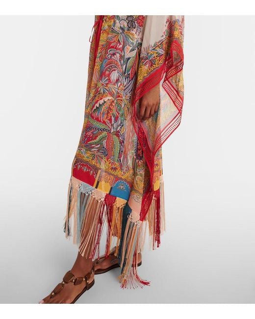 Etro Red Paisley Fringed Kaftan