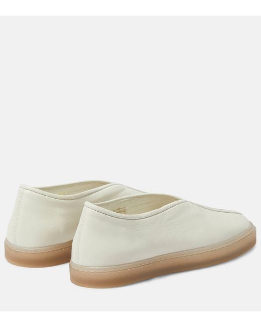 Lemaire White Piped Leather Loafers