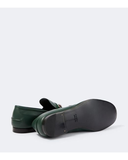 Gucci Green Como Horsebit Leather Loafers for men