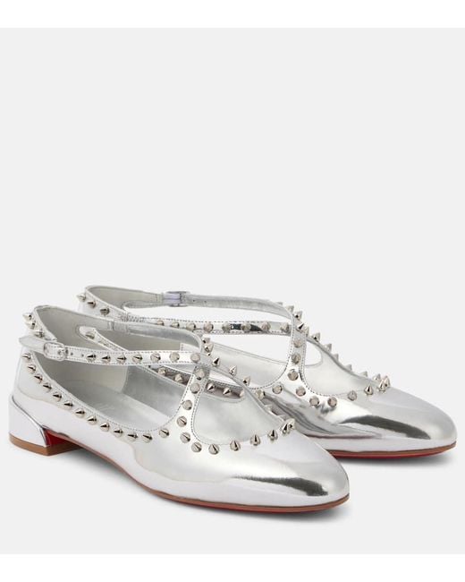 Christian Louboutin Women's White Pilouta Jane Spikes Leather