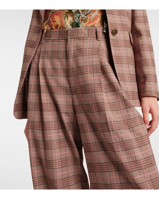 Etro Brown Checked High-Rise Wide-Leg Pants