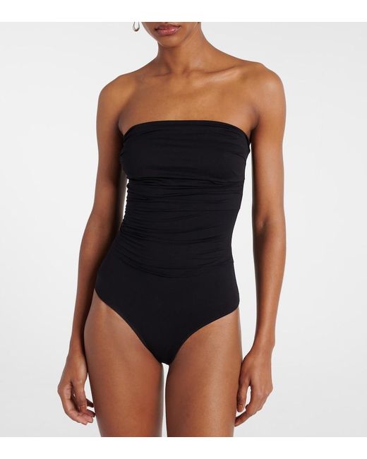 Agolde Black Gwyneth Ruched Open-Back Bodysuit