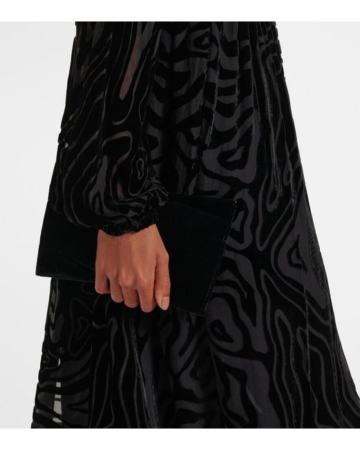 Ulla Johnson Black Elora Velvet And Mesh Midi Dress