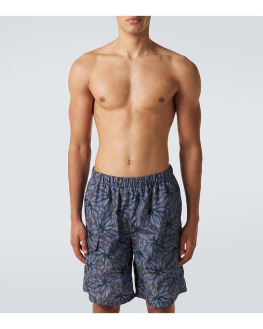 Prada Blue Re-Nylon Floral Swim Trunks for men