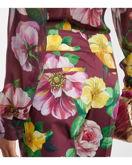 Dolce & Gabbana Green Floral Low-Rise Cotton-Blend Pants