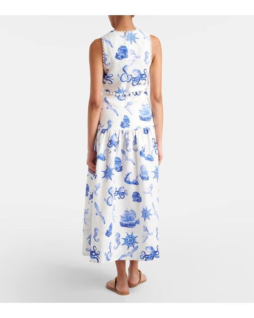 Robe Midi Imprimee En Lin Farm Rio en coloris Blue