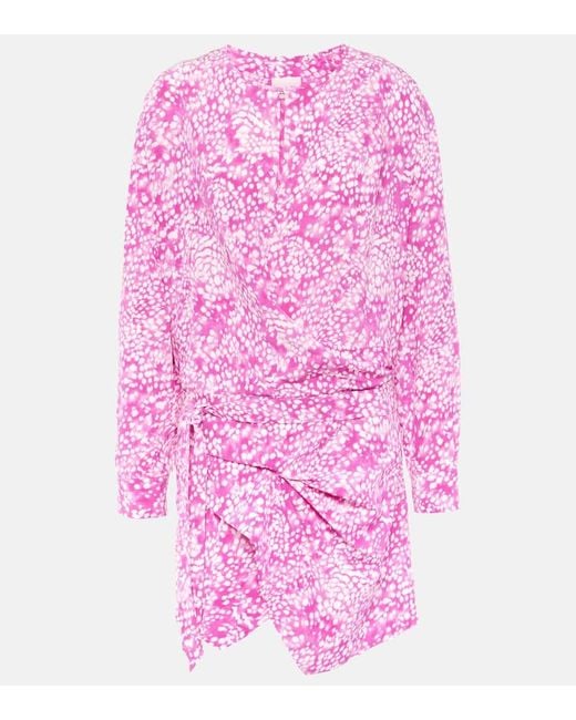 Isabel Marant Pink Habla Draped Silk-Blend Minidress