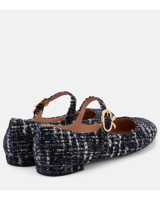 Gianvito Rossi Blue Mary Ribbon Boucle Mary Jane Flats