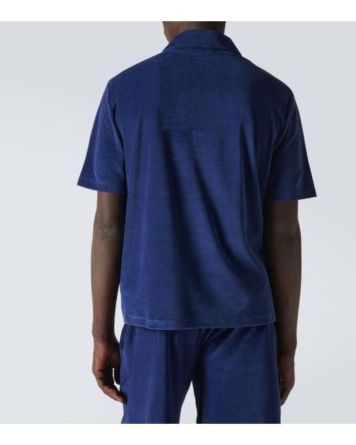 Loro Piana Blue Cotton And Silk Chenille Polo Shirt for men