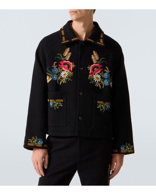 Bode Black Beaded Aquitaine Embellished Wool Jacket for men