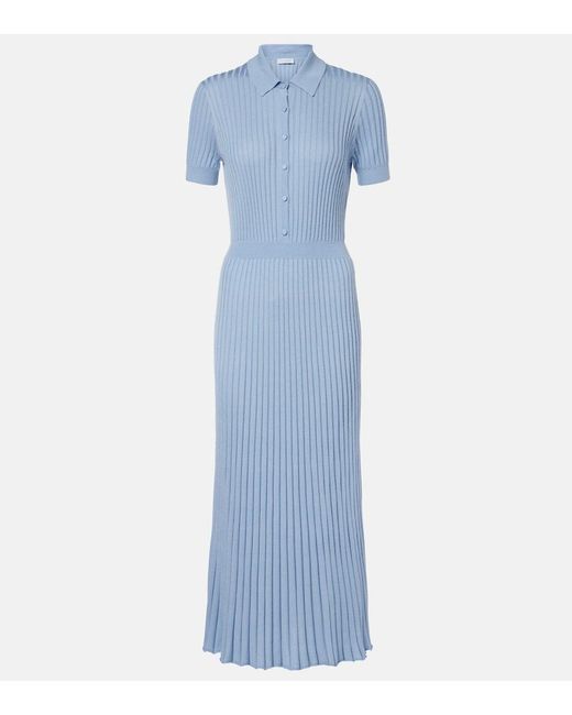 Gabriela Hearst Blue Amor Ribbed-Knit Silk And Cashmere Maxi Dress
