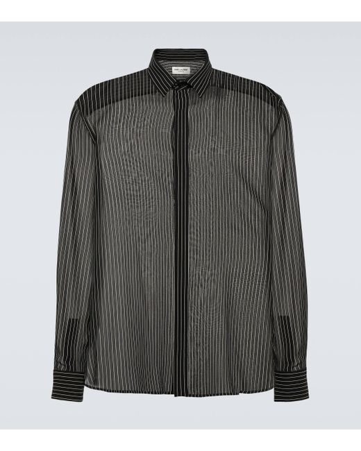 Saint Laurent Black Pinstripe Silk Georgette Shirt for men