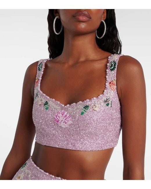 Clio Peppiatt Pink Marina Embellished Crop Top