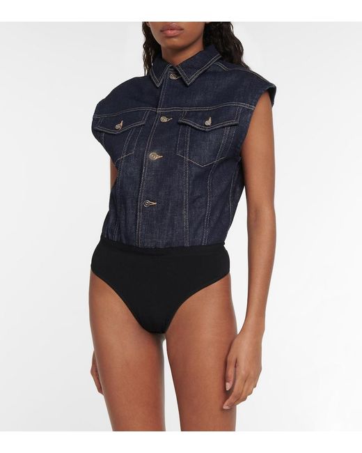 Alaïa Blue Alaia Denim Cotton-blend Bodysuit