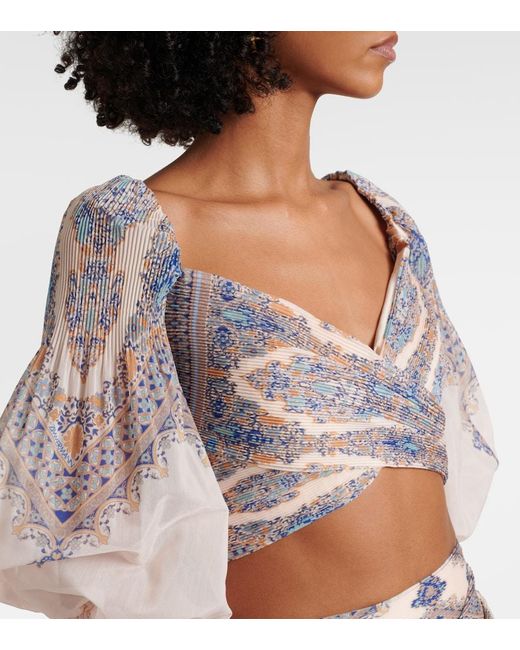 Zimmermann White Paisley Puff-Sleeve Crop Top