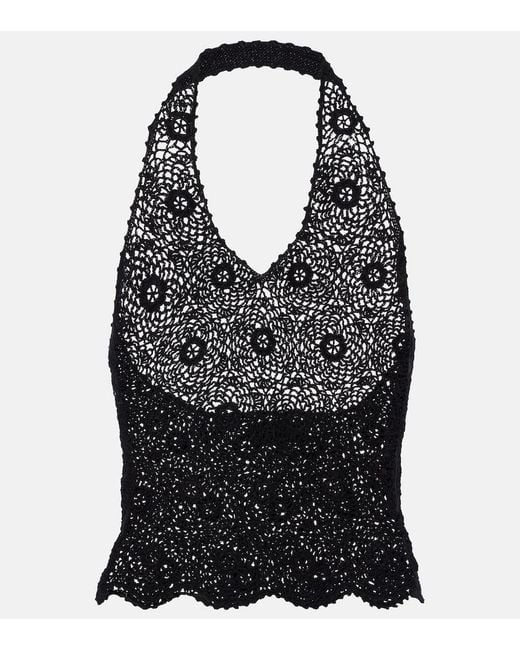 Nili Lotan Black Ventura Crochet Halterneck Cotton Top