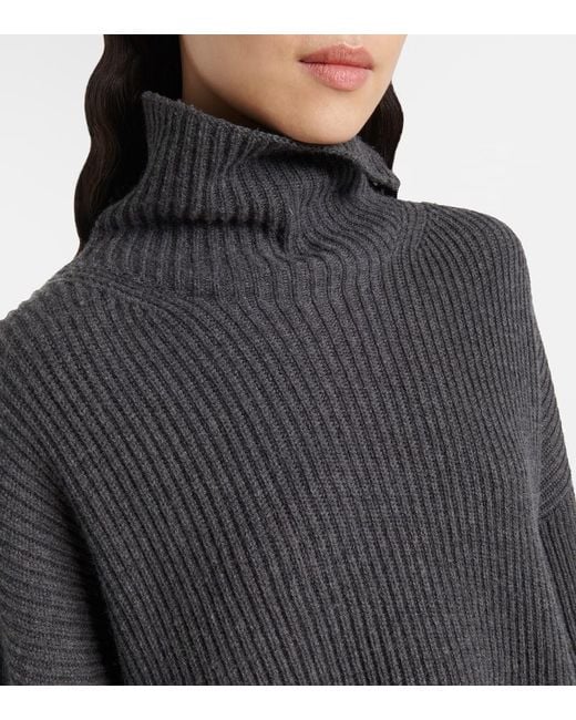 Joseph Black Ribbed-Knit Wool-Blend Turtleneck Sweater