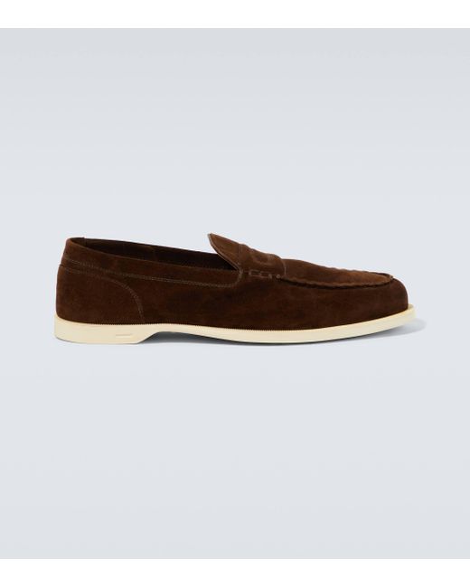 John Lobb Brown Pace Suede Loafers for men