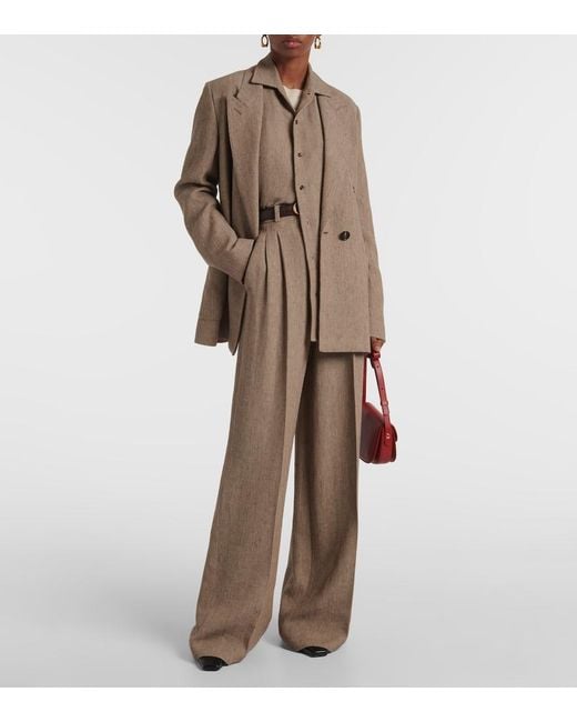 Loro Piana Brown Andre Chevron Linen Crepe Shirt