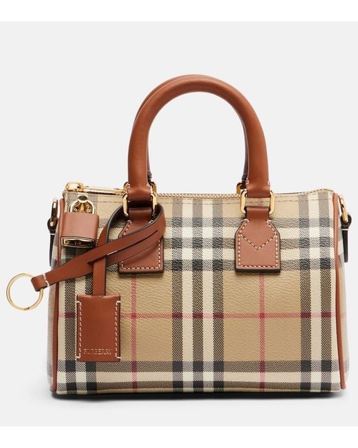 Burberry Brown Check Leather-Trimmed Bowling Bag