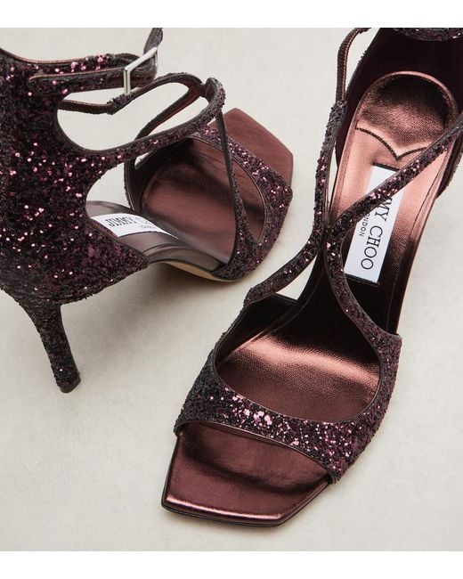 Jimmy Choo Brown Azia 95 Glitter Sandals