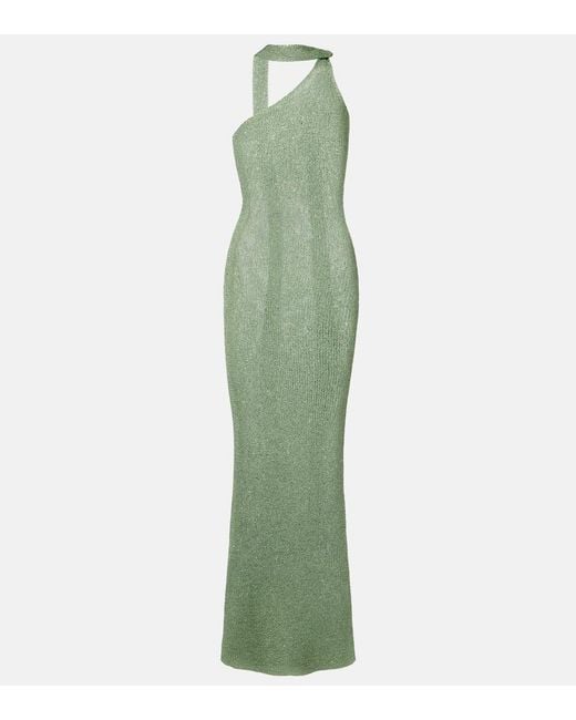 Bananhot Green Aretha Sequined One-Shoulder Maxi Dress