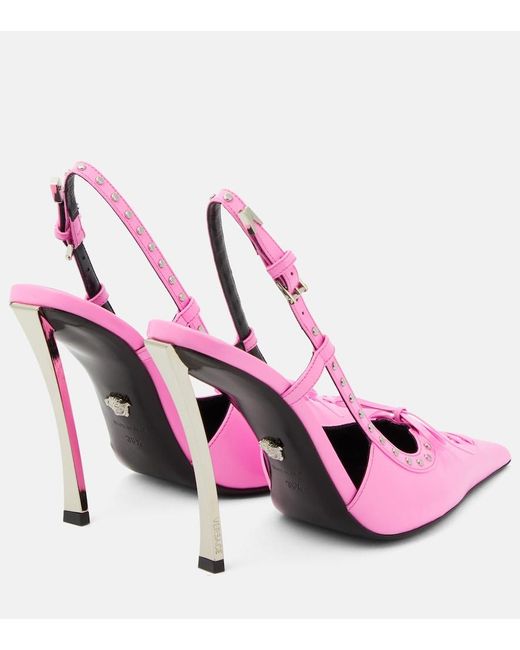 Versace Pink Laced Leather Slingback Pumps