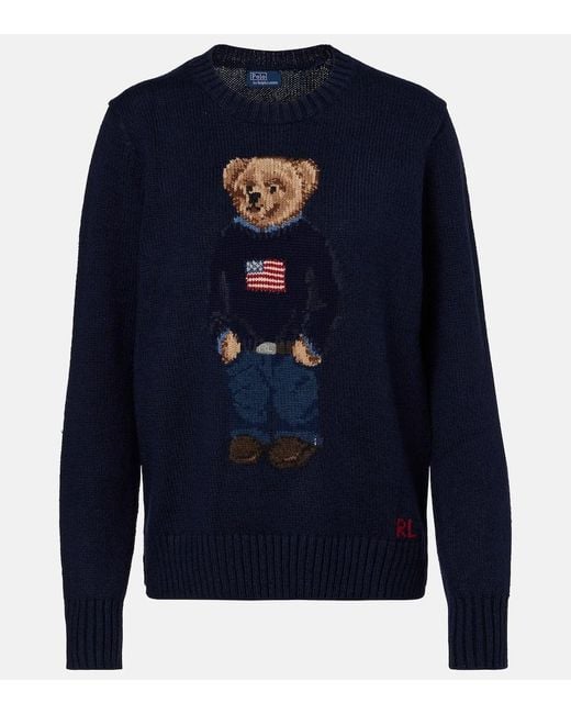 Pull Intarsia Polo Bear En Coton Et Lin Polo Ralph Lauren en coloris Blue