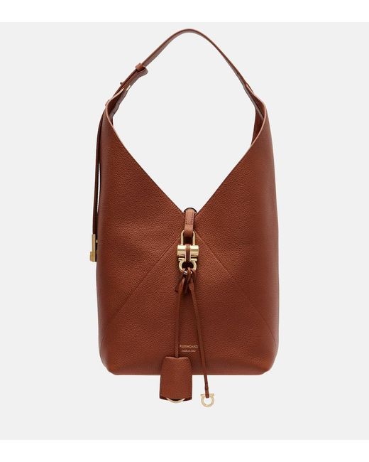 Ferragamo Brown Origami Medium Leather Shoulder Bag