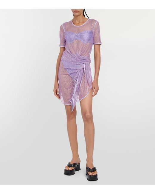 Jonathan Simkhai Purple Electra Embellished Mesh Cropped Top