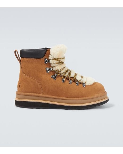 Sacai Brown X Ugg Suede And Shearling Hiking Boots for men