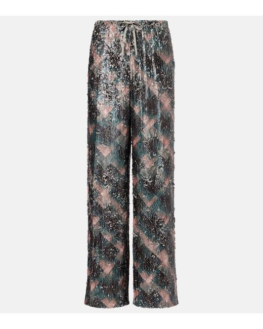 Dries Van Noten Gray Checked Sequined Palazzo Pants