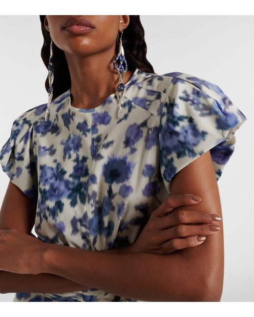 Isabel Marant Blue Tullya Floral Silk-Blend Top