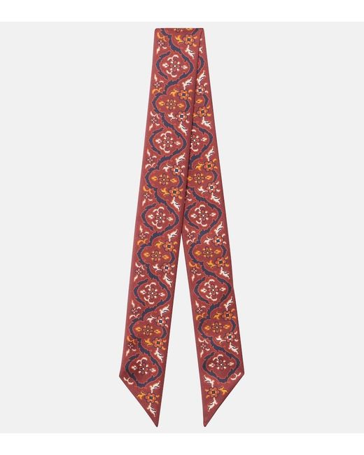 Loro Piana Red Printed Silk Scarf