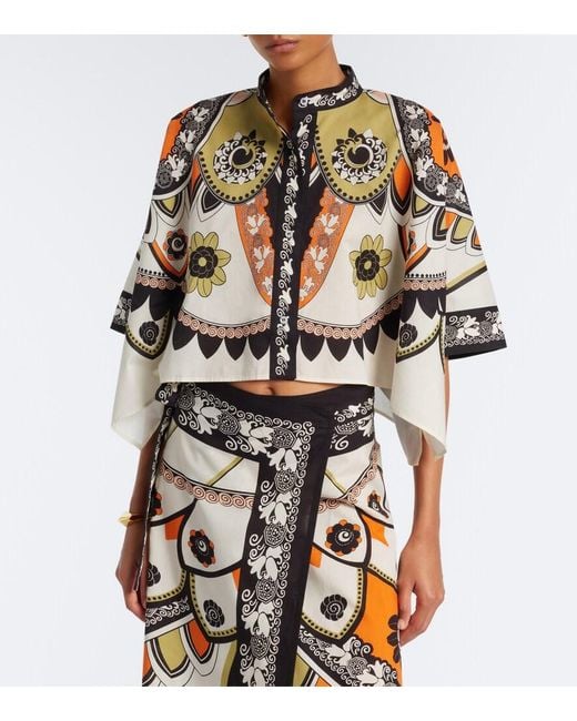 LaDoubleJ Multicolor Foulard Printed Cropped Cotton Shirt