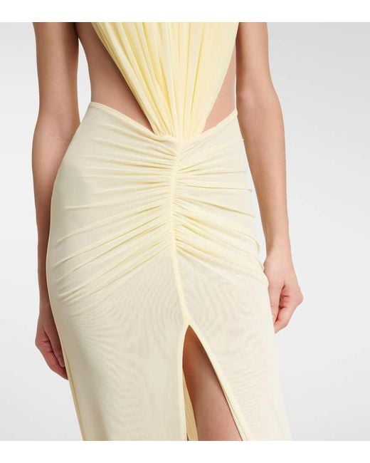 David Koma Metallic Ruched Halterneck Gown