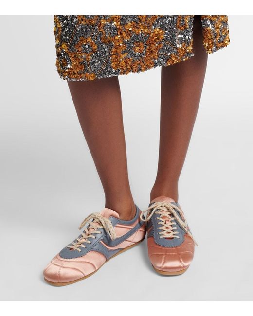 Dries Van Noten Blue Leather-Trimmed Satin Sneakers