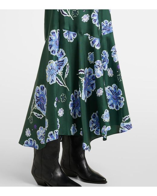 Dorothee Schumacher Blue Big Garden Floral Silk Twill Midi Dress