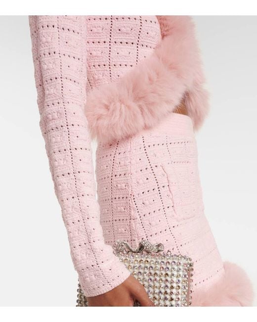 Self-Portrait Pink Cropped Open-Knit Cardigan