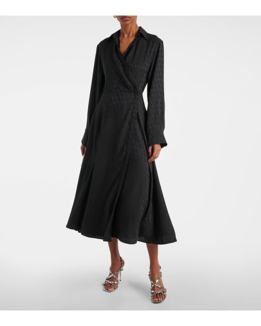 Valentino Black Monogram Silk Midi Dress