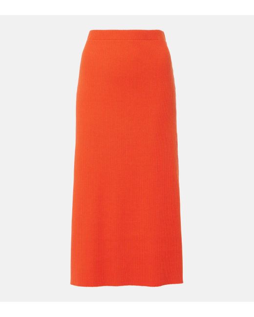 Vince Red Ribbed-knit Cotton-blend Midi Skirt