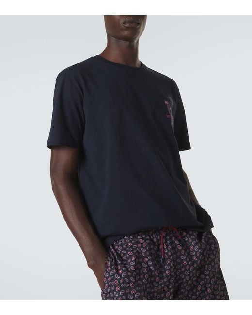 Etro Blue Printed Cotton Jersey T-Shirt for men